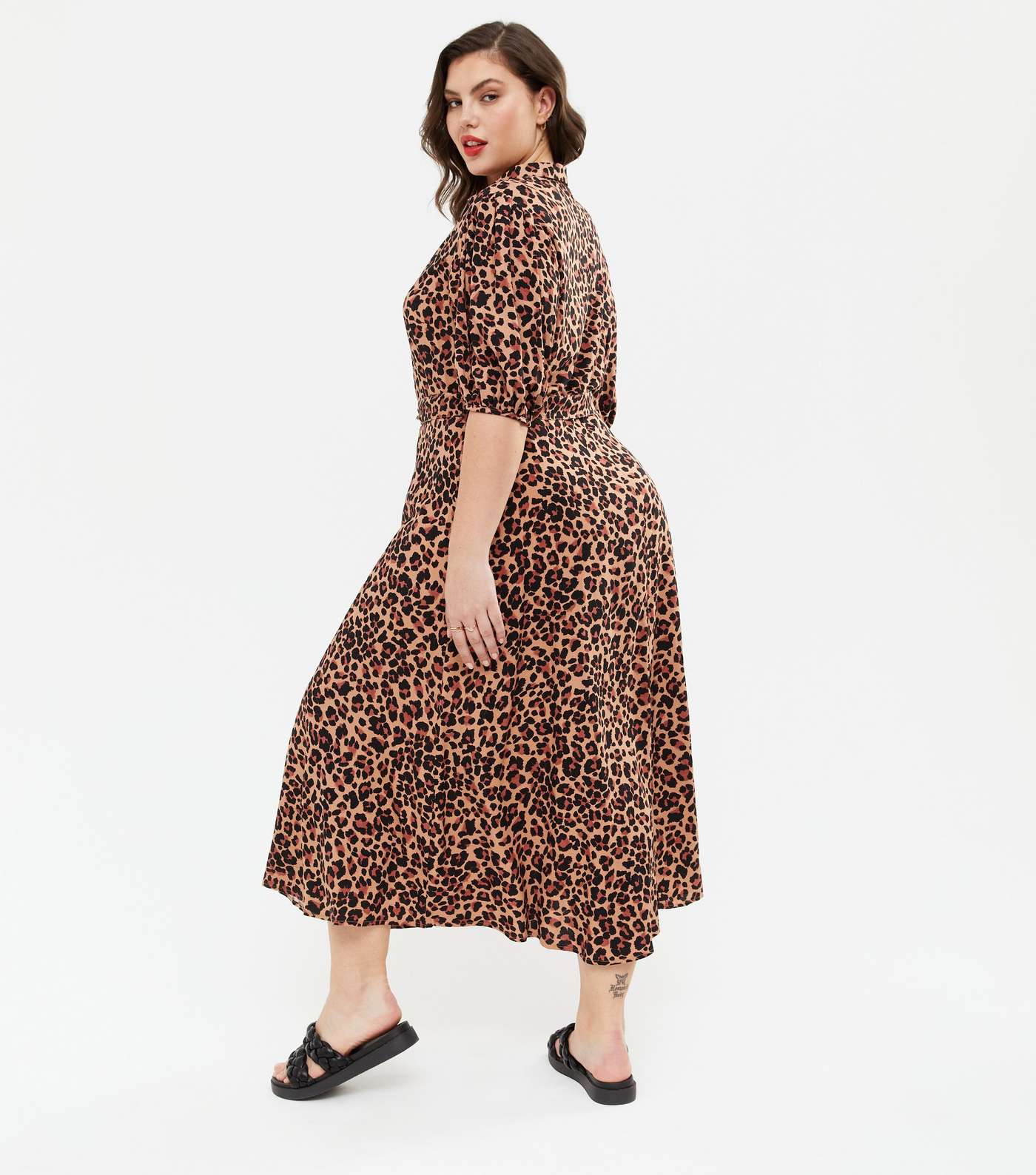 Curves Brown Leopard Print Midi Shirt Dress Image 4