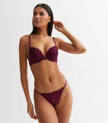 Burgundy Floral Embroidered Push Up Bra