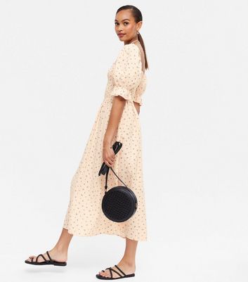 Pink Gingham Floral Square Neck Midi 