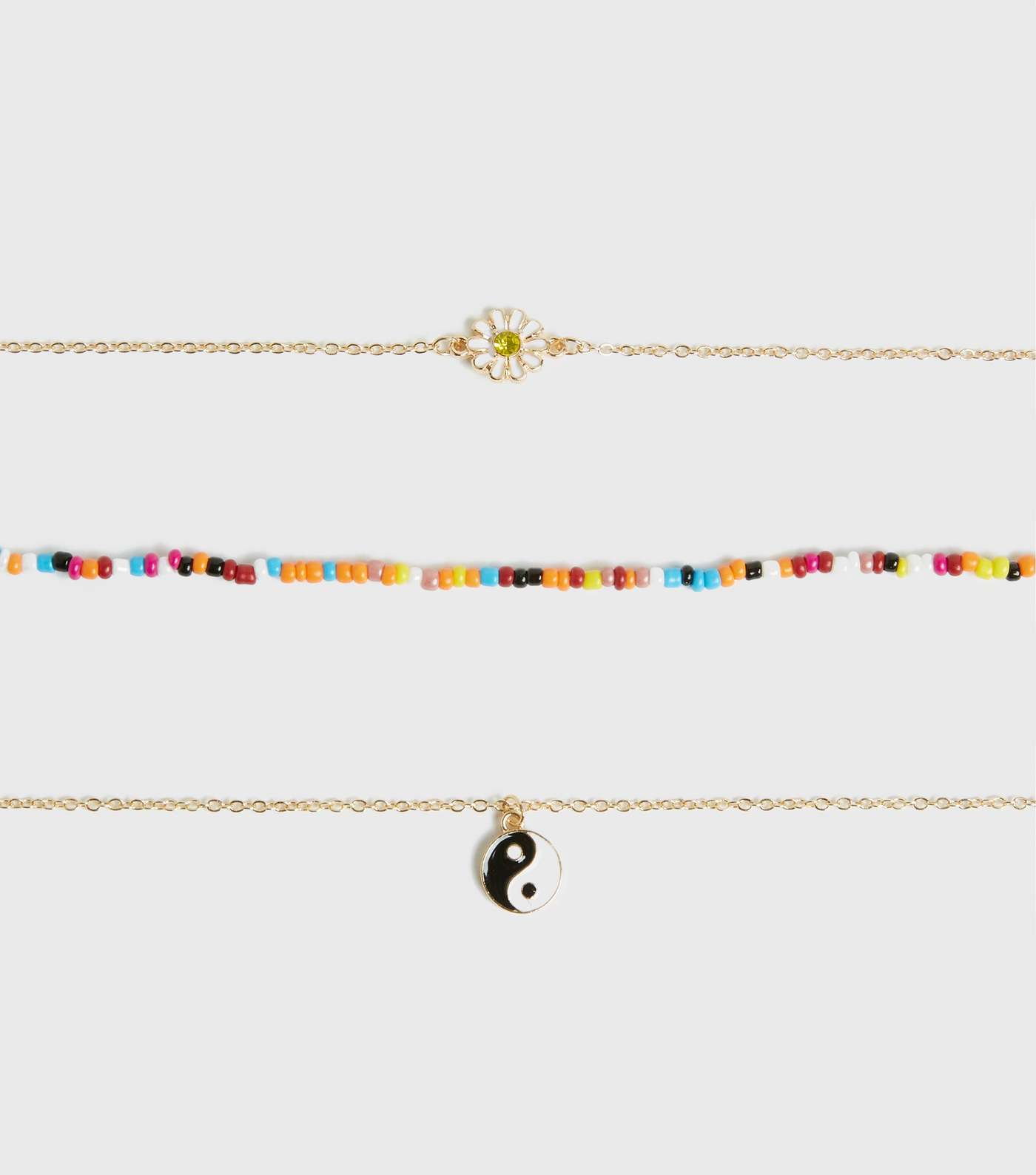 Girls 3 Pack Gold Bead and Charm Chokers