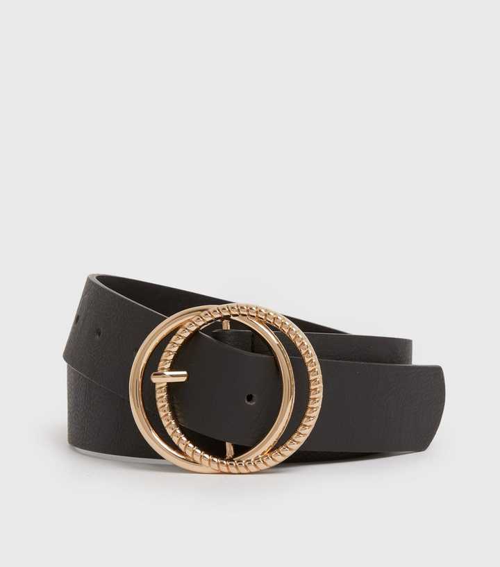 Black Leather-Look Double Circle Belt