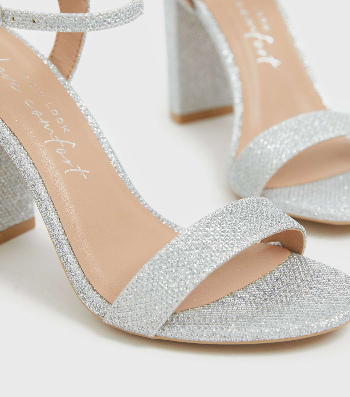 Silver Glitter 2 Part Block Heel Sandals Image 4