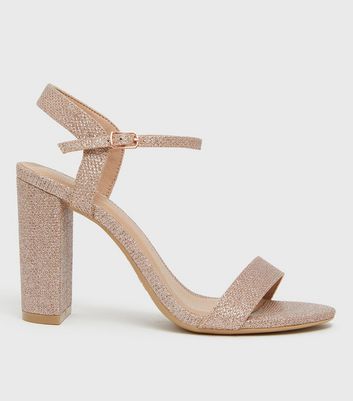 Gold Glitter Mid Block Heel Sandals | New Look