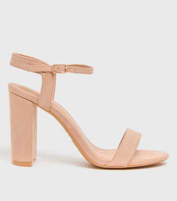 Pale Pink Suedette 2 Part Block Heel Sandals