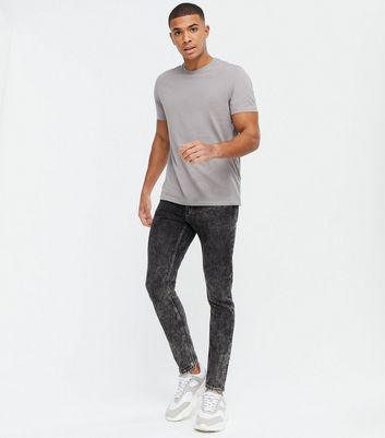 Dark Grey Acid Wash Skinny Jeans | New Look