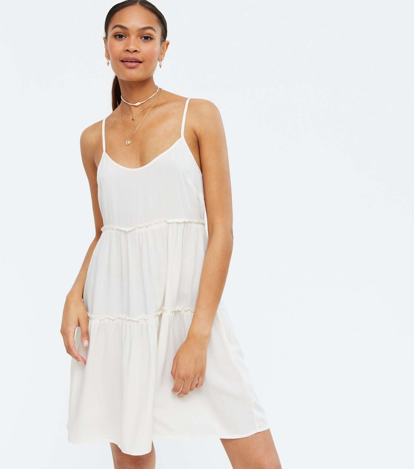 White Strappy Tiered Sundress Image 2