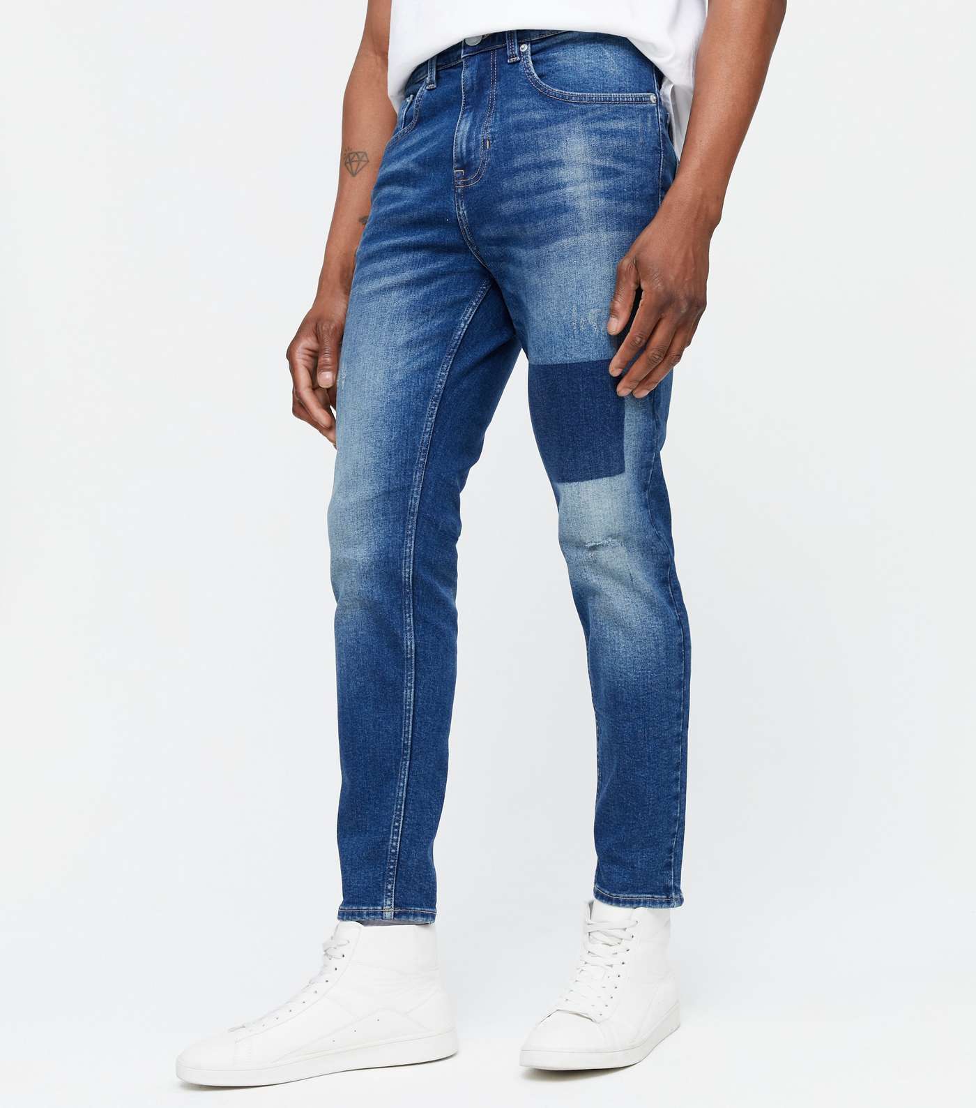 Bright Blue Contrast Patch Tapered Jeans Image 2