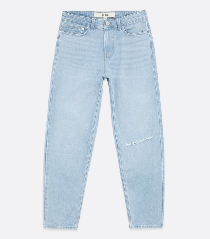 Pale Blue Ripped Knee Baggy Fit Jeans New Look