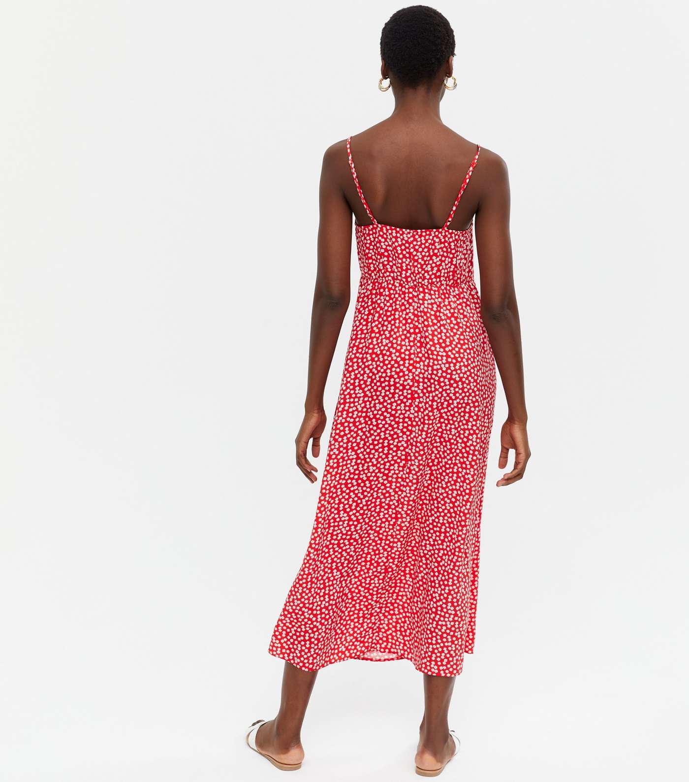 Tall Red Ditsy Floral Tie Front Midi Slip Dress Image 4