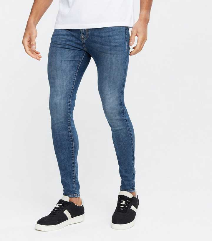 for mig Falde tilbage bluse Blue Mid Wash Spray On Skinny Jeans | New Look