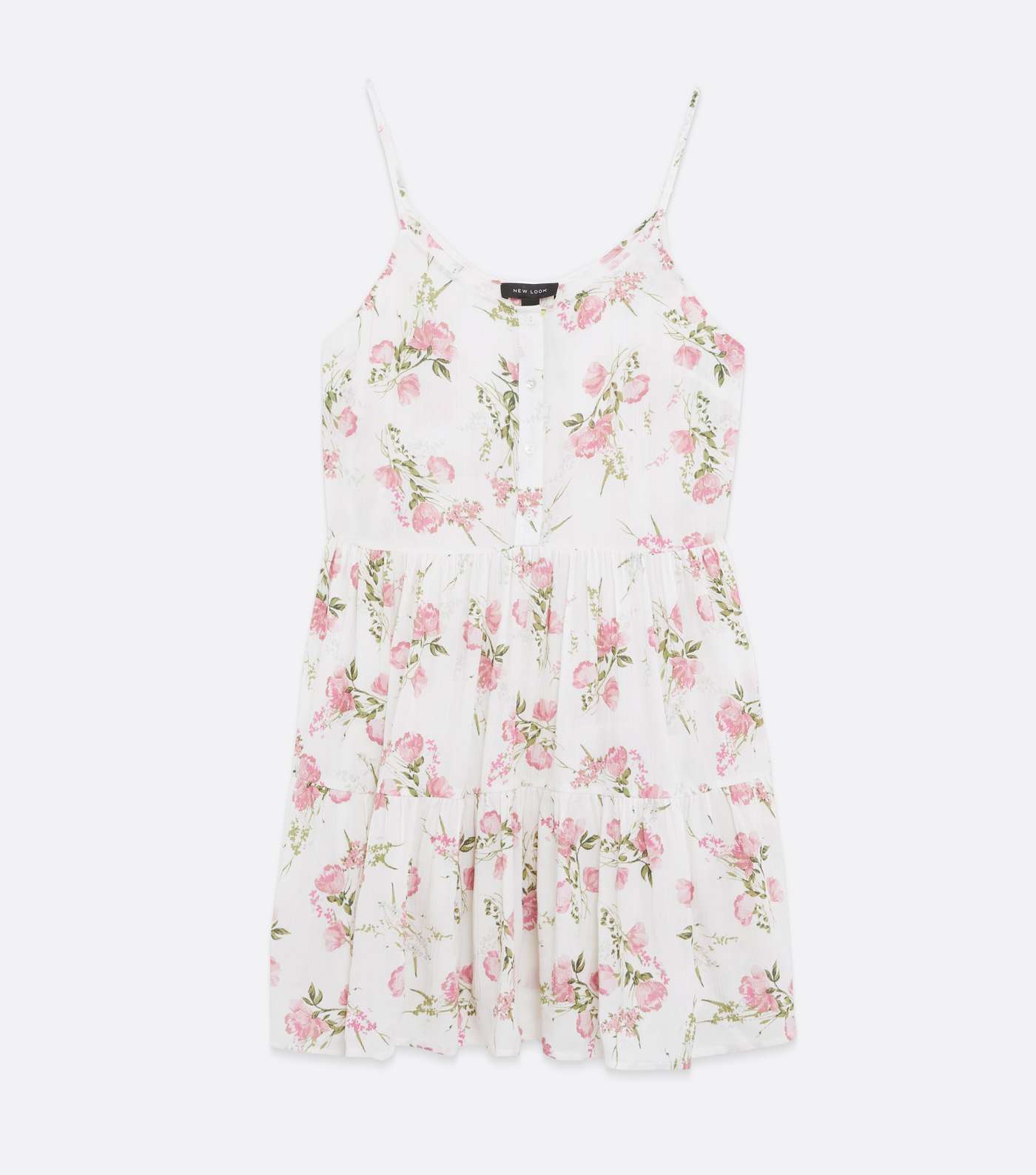 White Floral Button Front Tiered Mini Sundress Image 5