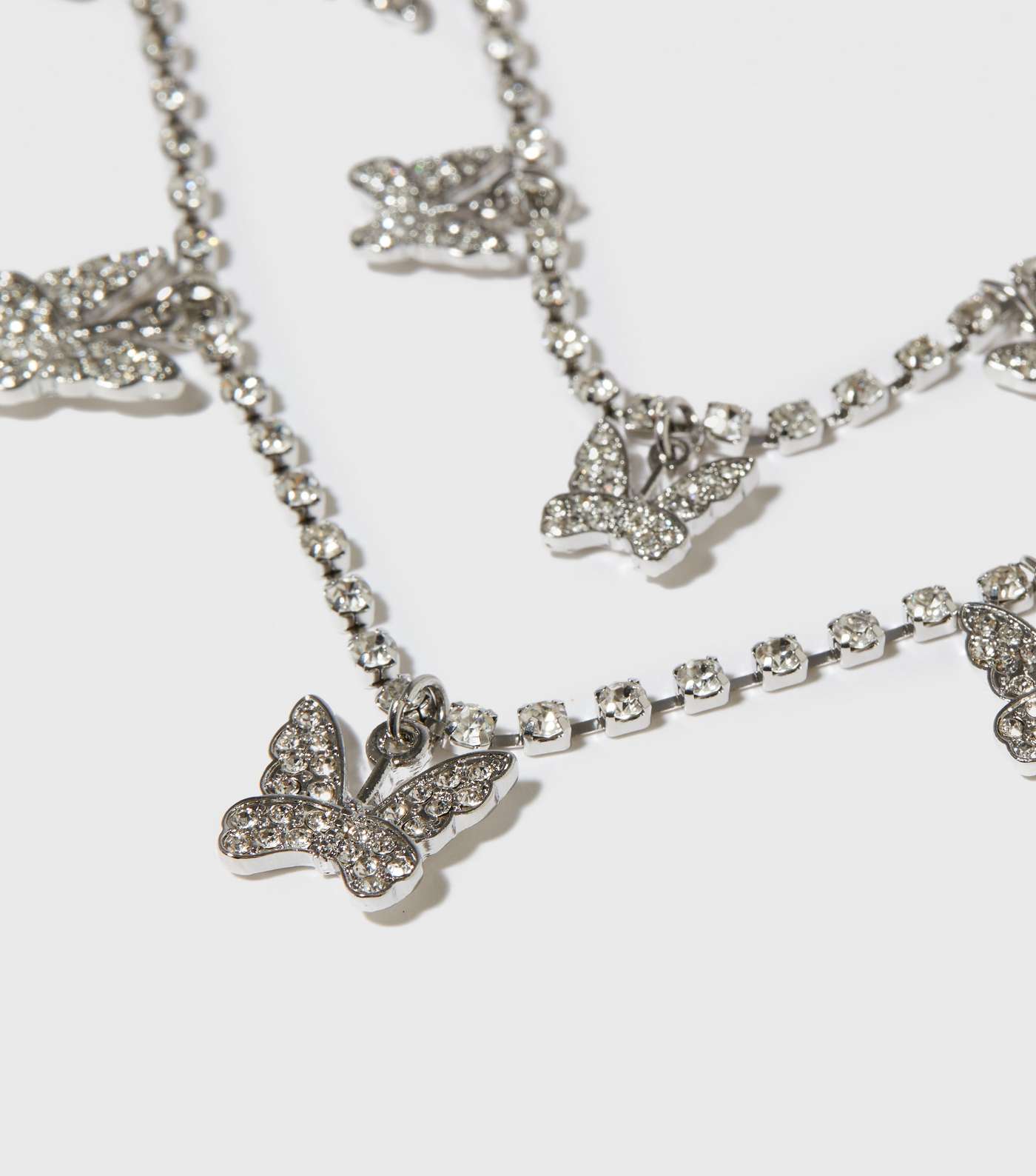 Little Mistress Silver Butterfly Diamanté Layered Necklace Image 3
