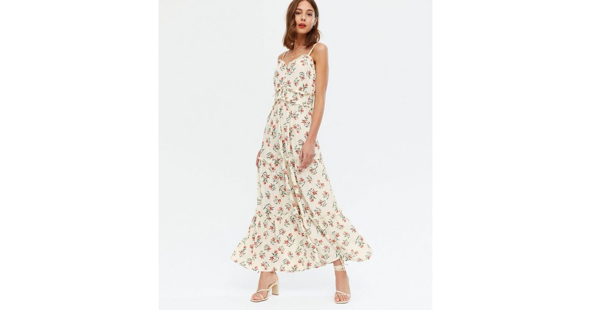 White Floral Button Front Frill Tiered Maxi Dress | New Look