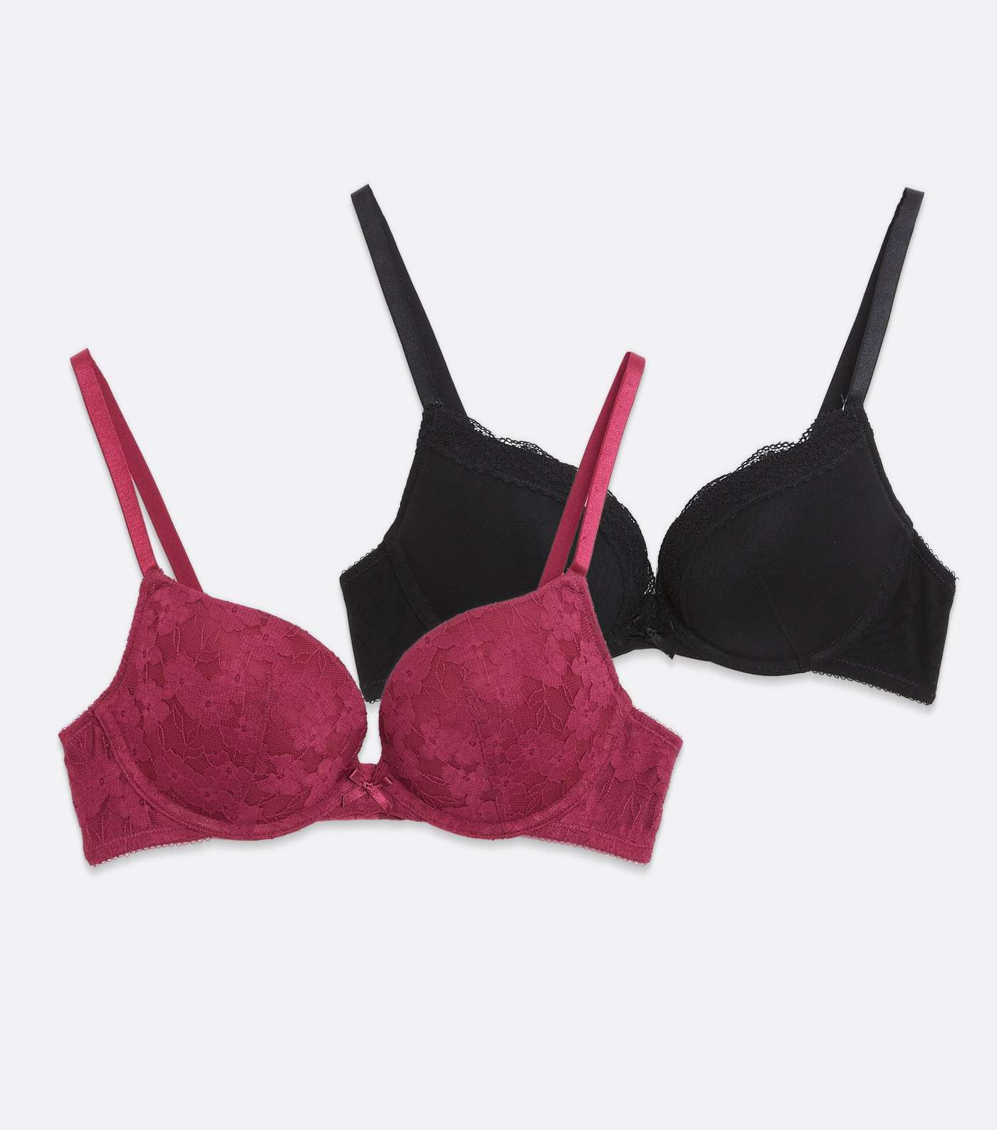 2 Pack Burgundy and Black Lace Push Up Bras Image 5