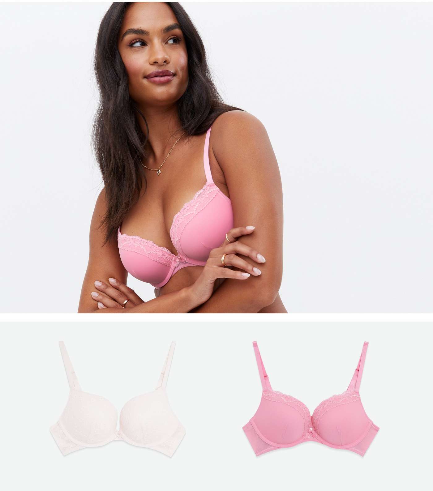 2 Pack Pink and White Lace Push Up Bras