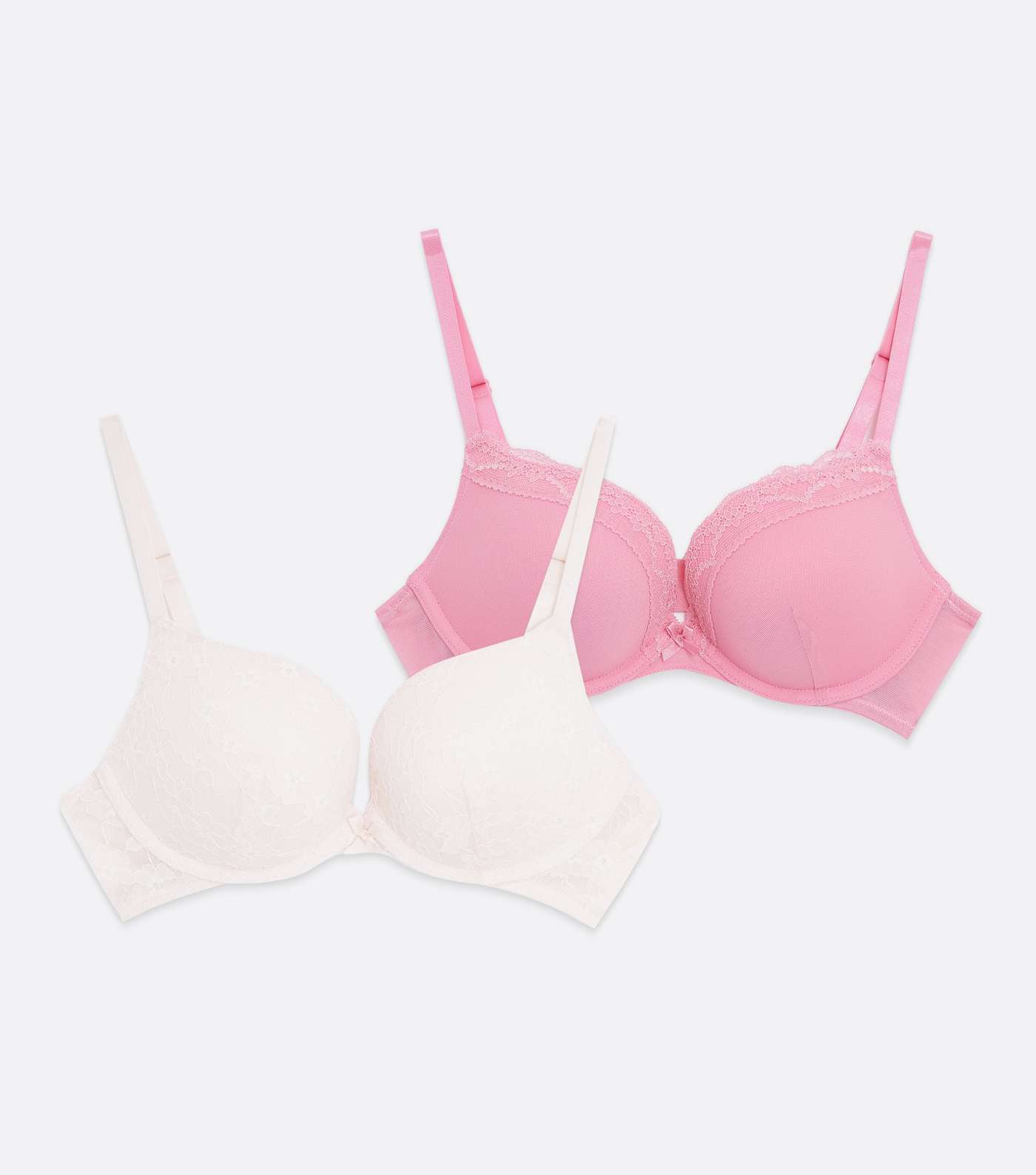 2 Pack Pink and White Lace Push Up Bras Image 5