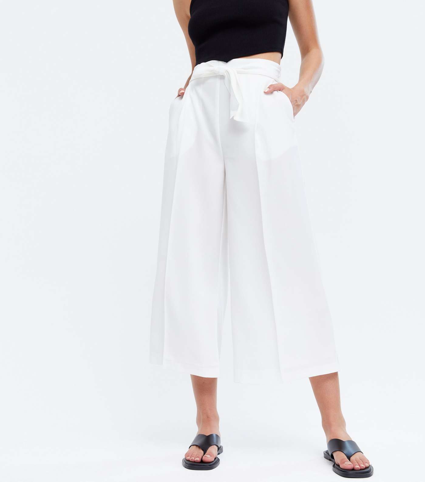 White Crop Wide Leg Trousers Image 2