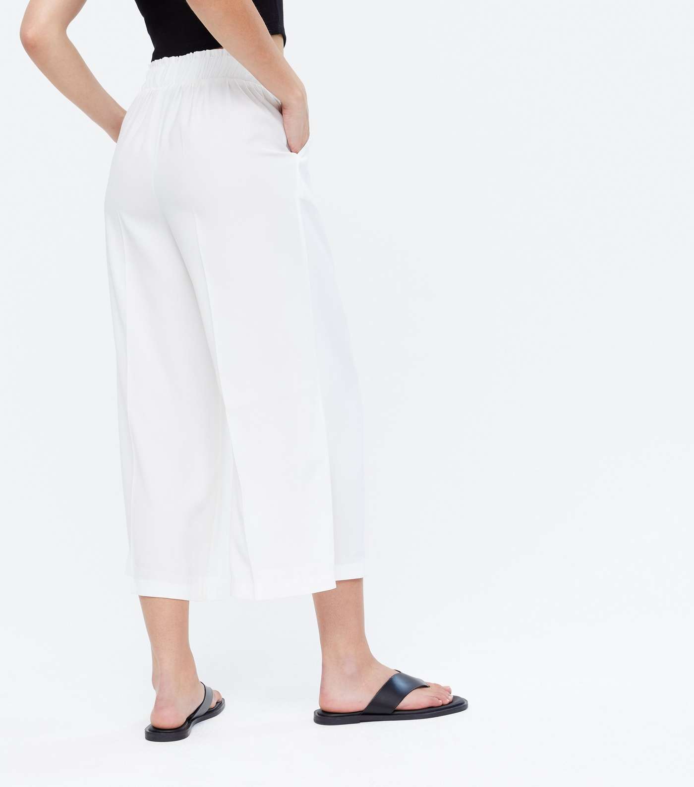 White Crop Wide Leg Trousers Image 4