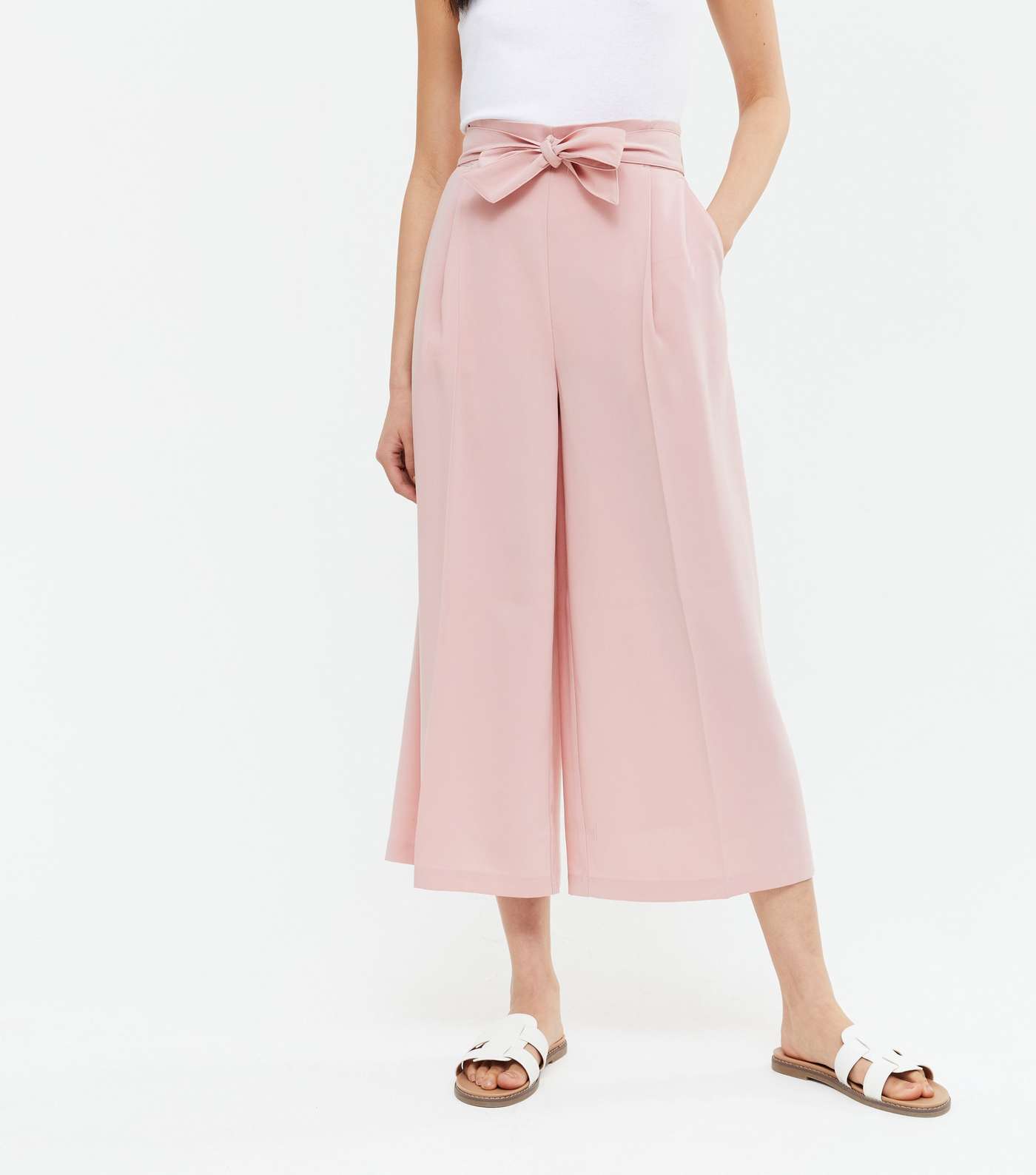 Pale Pink Crop Wide Leg Trousers Image 2