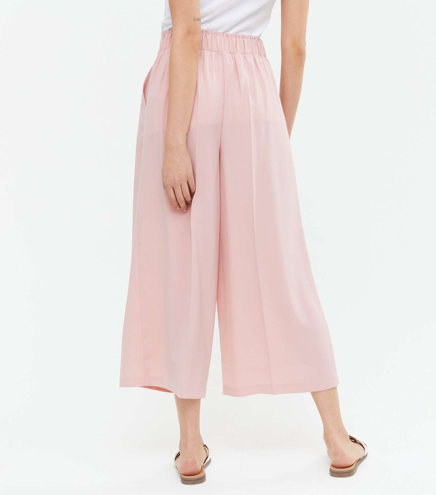 Pale Pink Crop Wide Leg Trousers Image 4