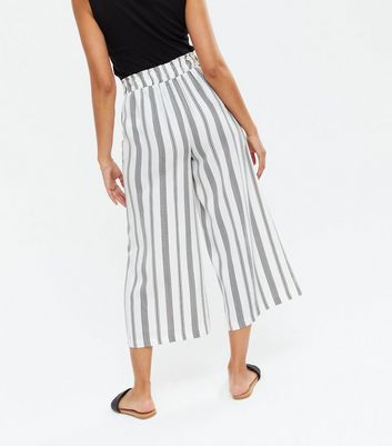 Petite Black Stripe Satin Wide Leg Trousers | New Look