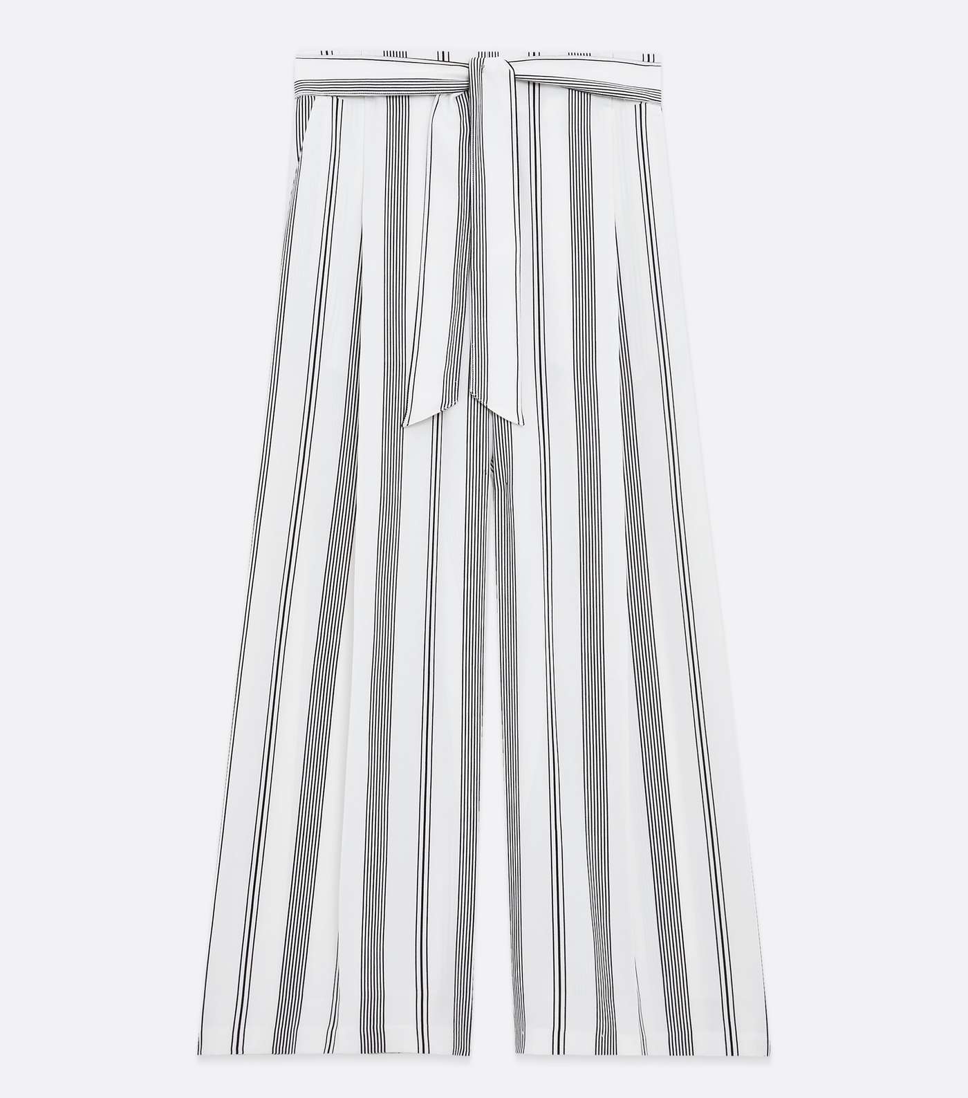 White Stripe Tie Waist Crop Wide Leg Trousers  Image 5
