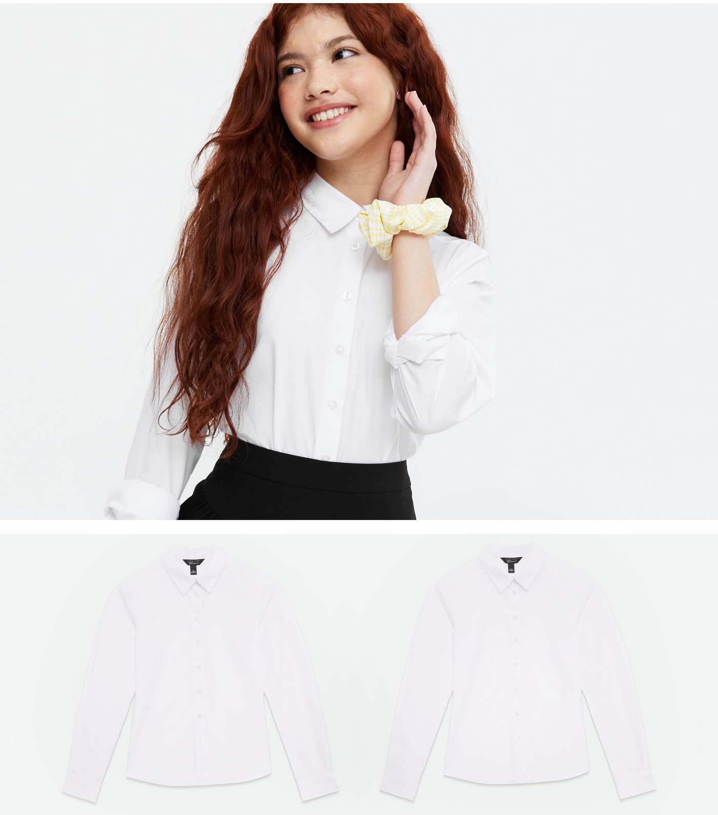 Girls 2 Pack White Long Sleeve Collared Shirts