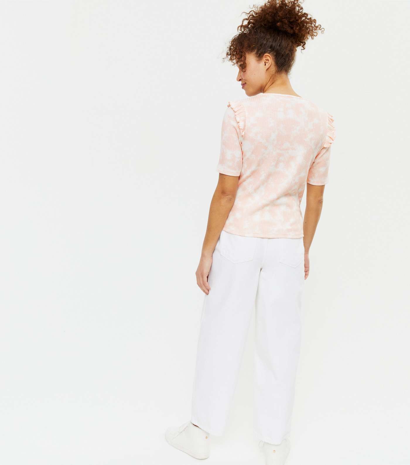 Pale Pink Tie Dye Fine Knit Frill T-Shirt Image 4