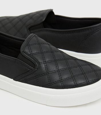 shop for Black Quilted Slip On Trainers New Look at Shopo
