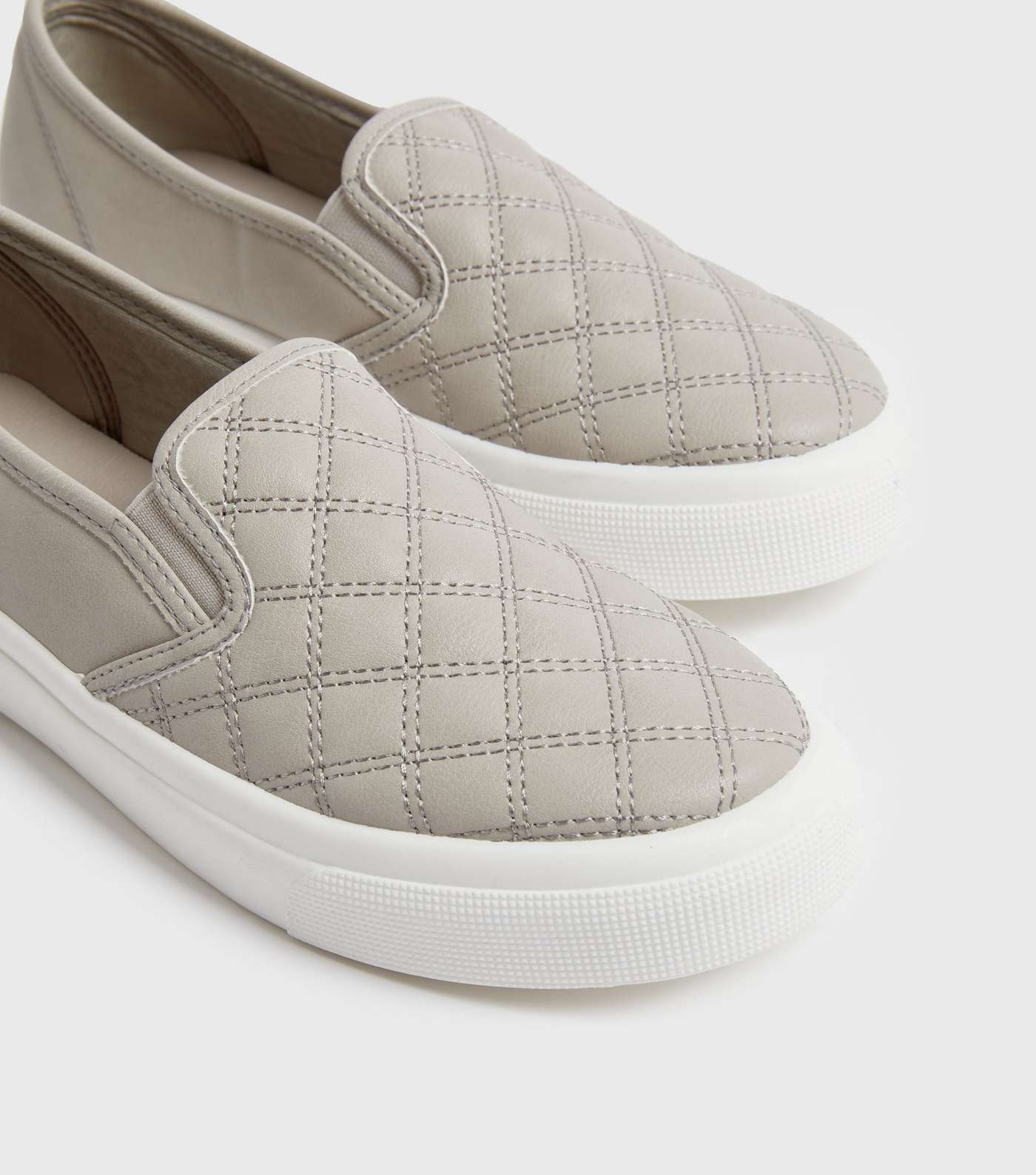 Grey Quilted Suedette Slip On Trainers Image 4