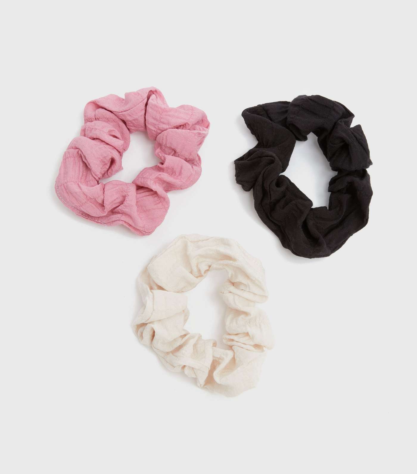3 Pack Black Cream and Pink Shirred Scrunchies