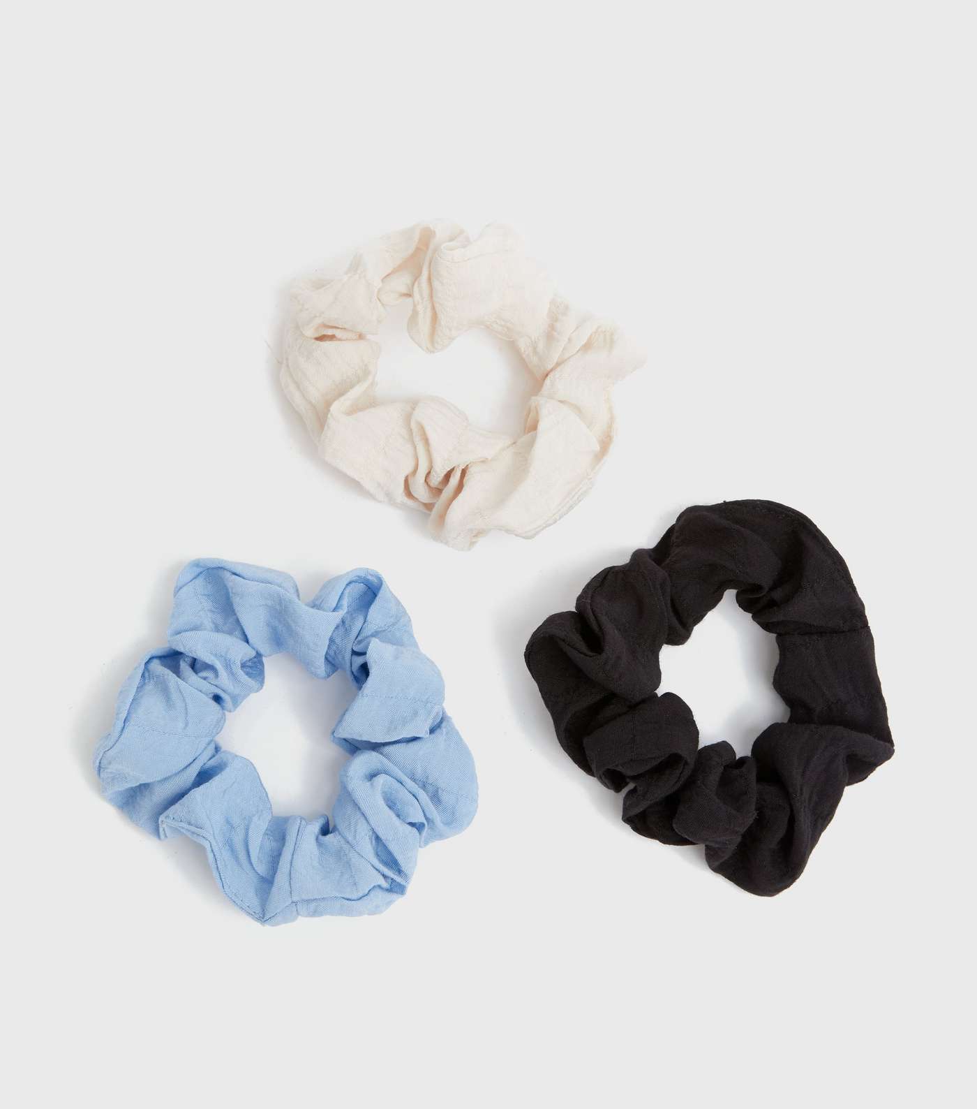 3 Pack Blue Cream and Black Shirred Scrunchies
