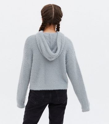 Girls Pale Grey Fluffy Ribbed Knit 