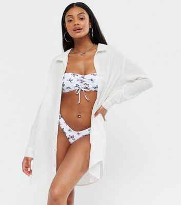White Crinkle Long Beach Shirt | New Look