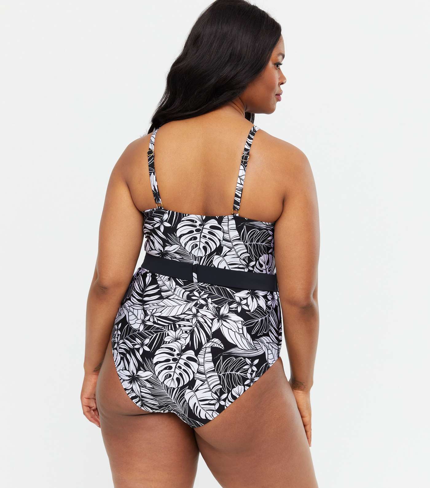Curves Black Tropical Belted Swimsuit Image 4