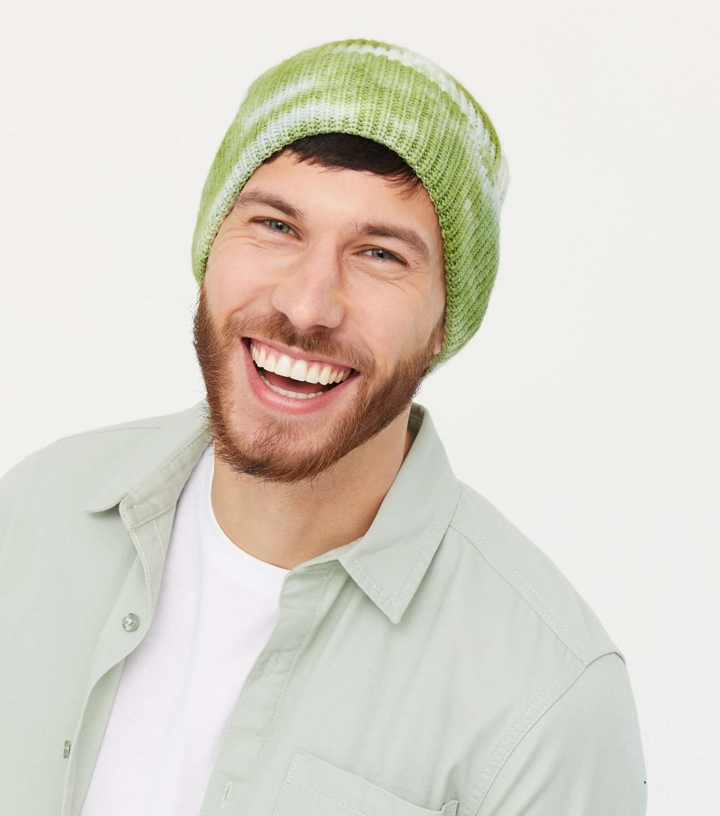 Olive Tie Dye Ribbed Knit Beanie Hat Image 2