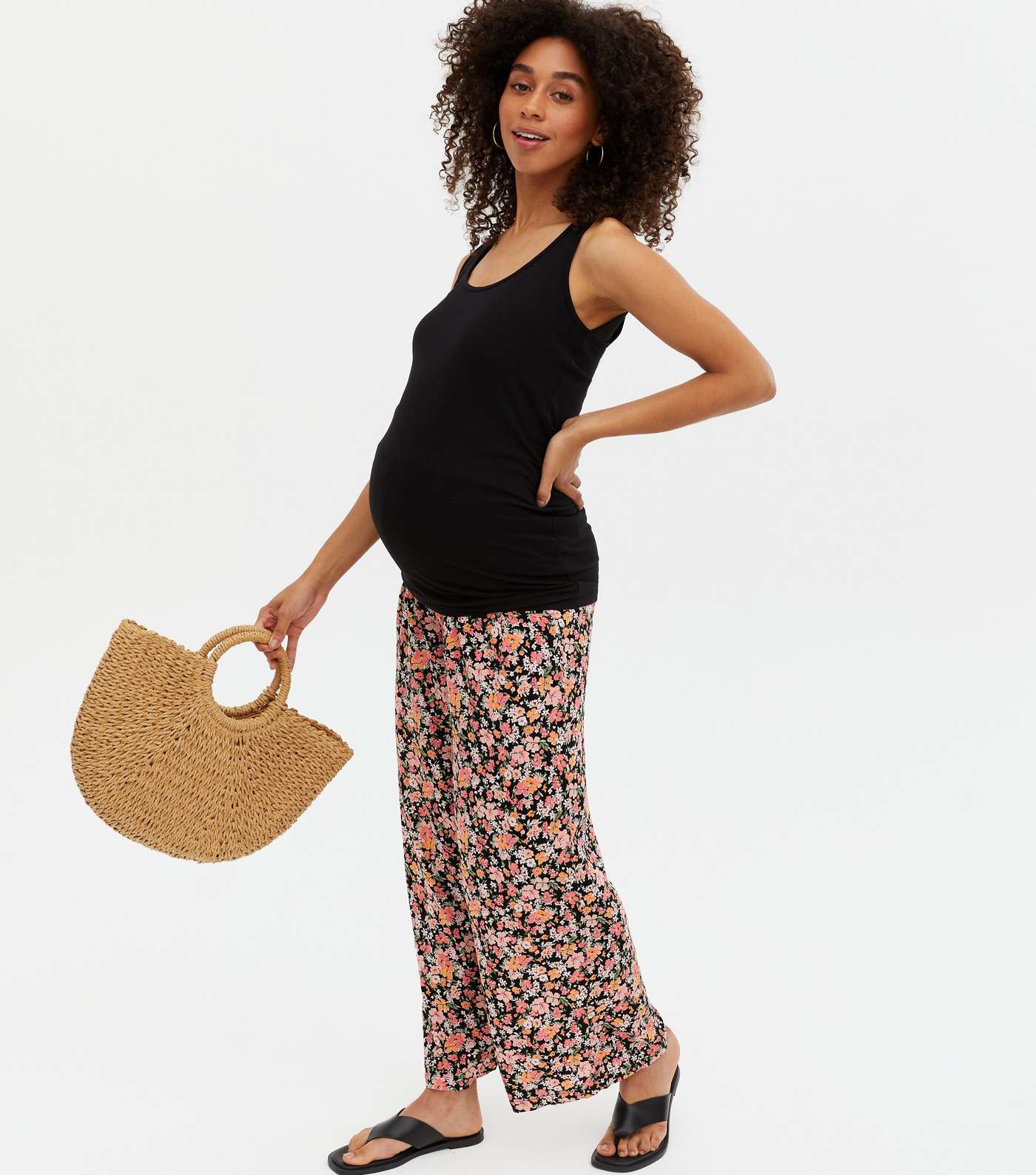 Maternity Black Floral Wide Leg Trousers