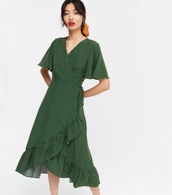 new look green spot midi dress