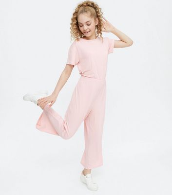 Girls Pale Pink Ribbed Jersey Jumpsuit New Look