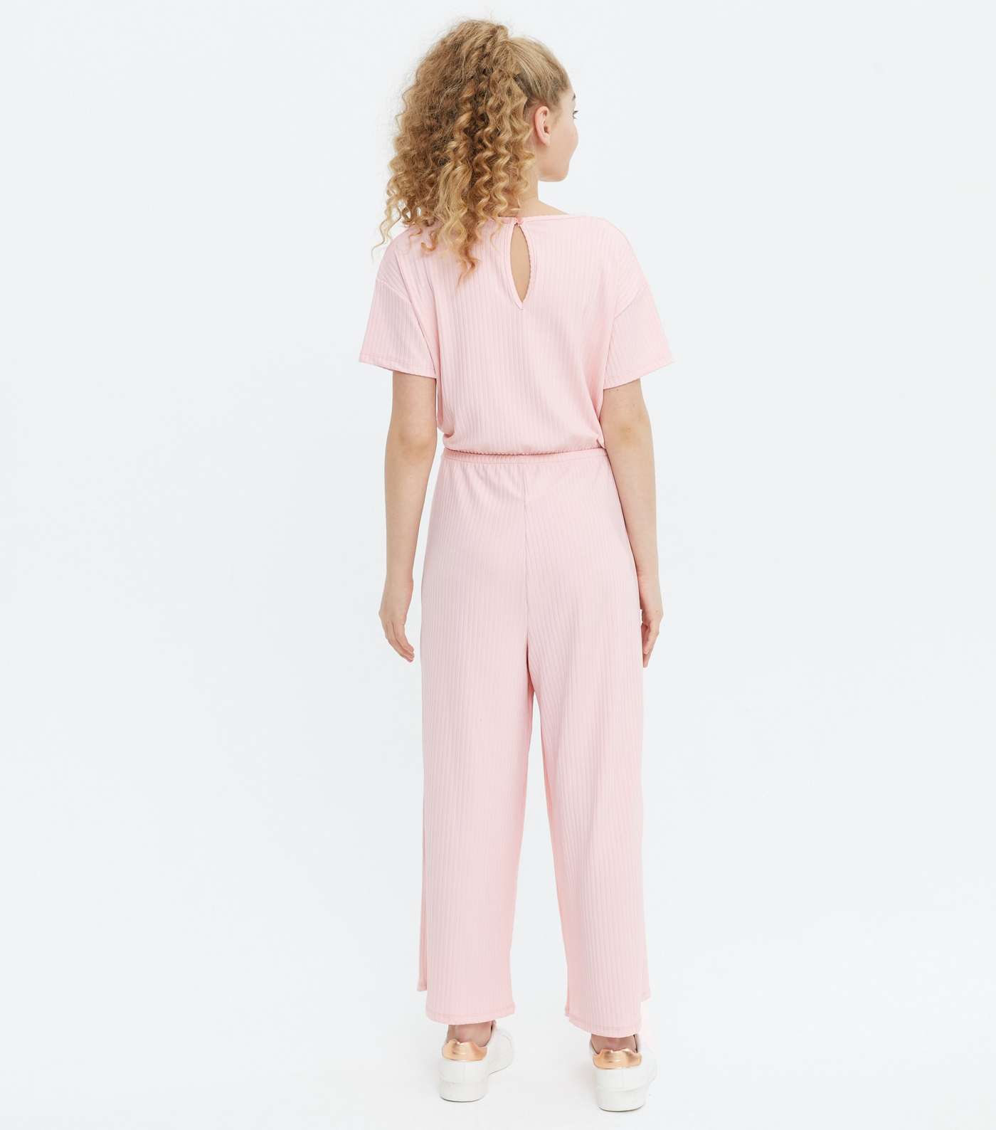 Girls Pale Pink Ribbed Jersey Jumpsuit Image 4