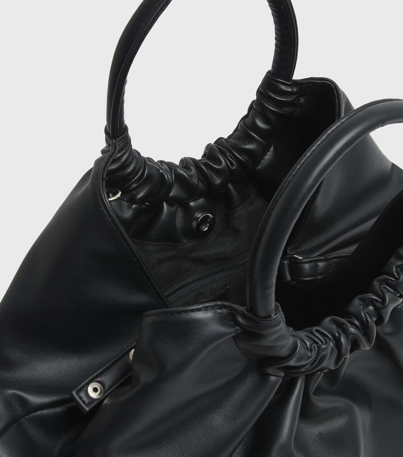Black Leather-Look Circle Grab Handle Tote Bag Image 4