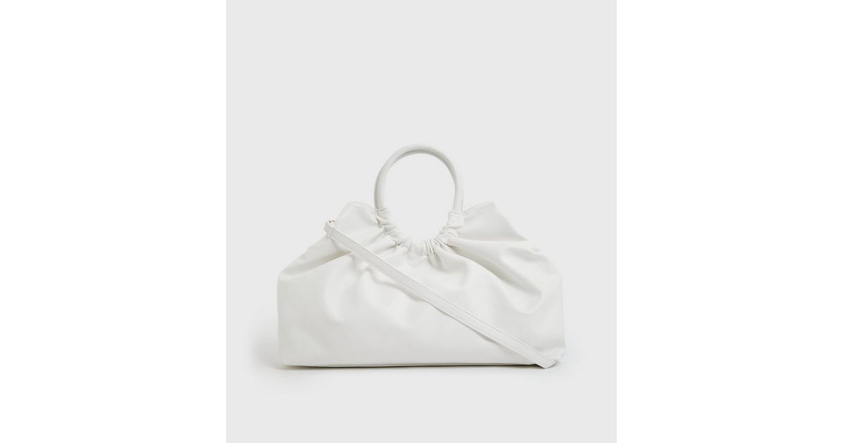 White Leather-Look Circle Grab Handle Tote Bag | New Look