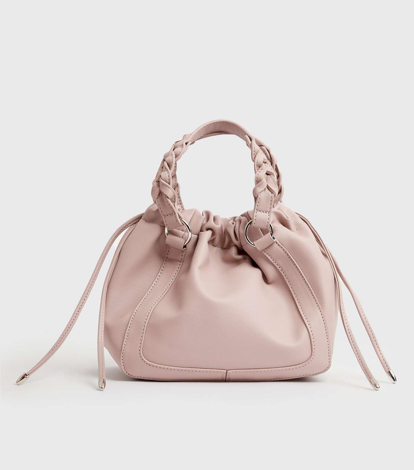 Pale Pink Leather-Look Drawstring Cross Body Bag