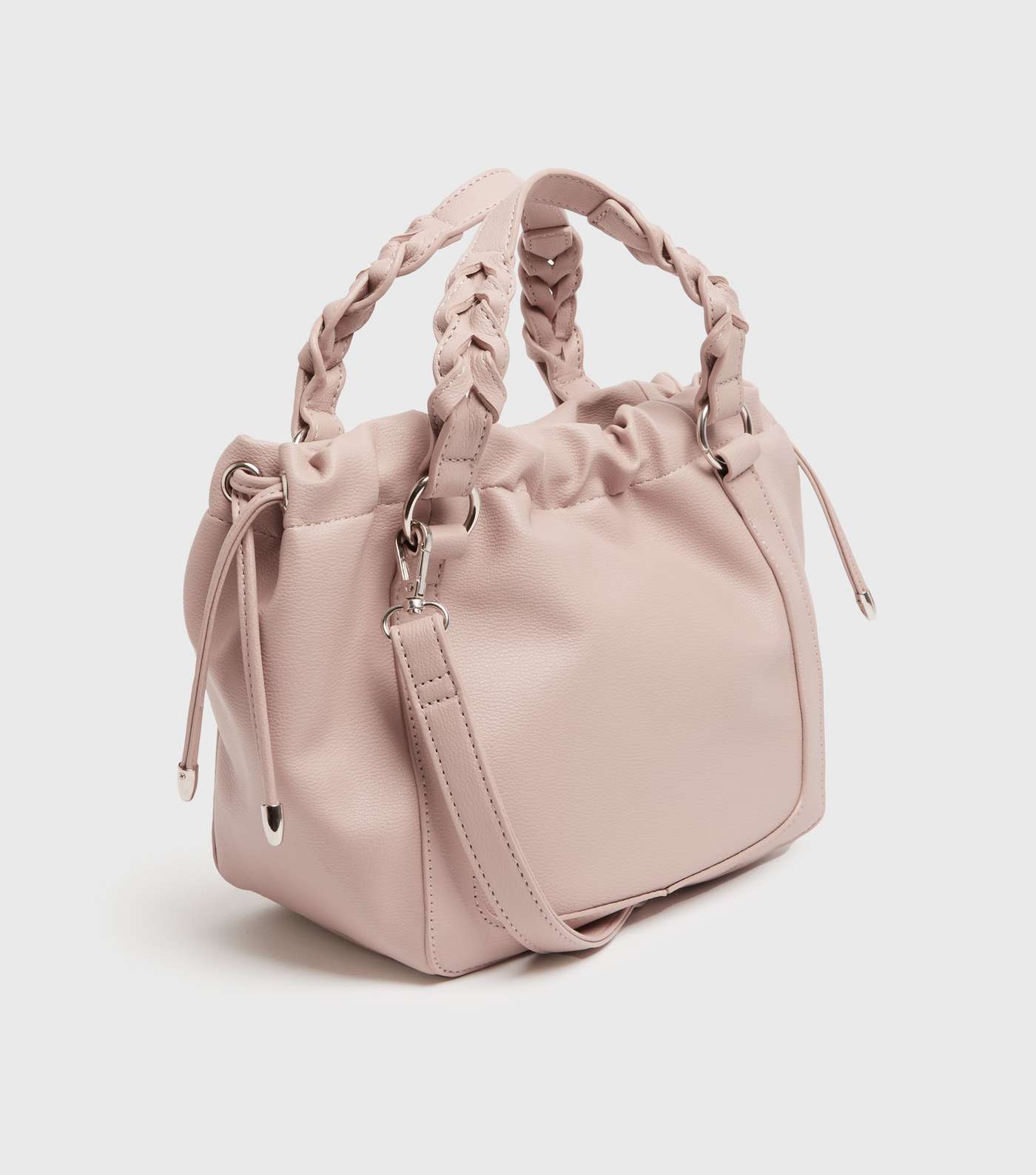Pale Pink Leather-Look Drawstring Cross Body Bag Image 3