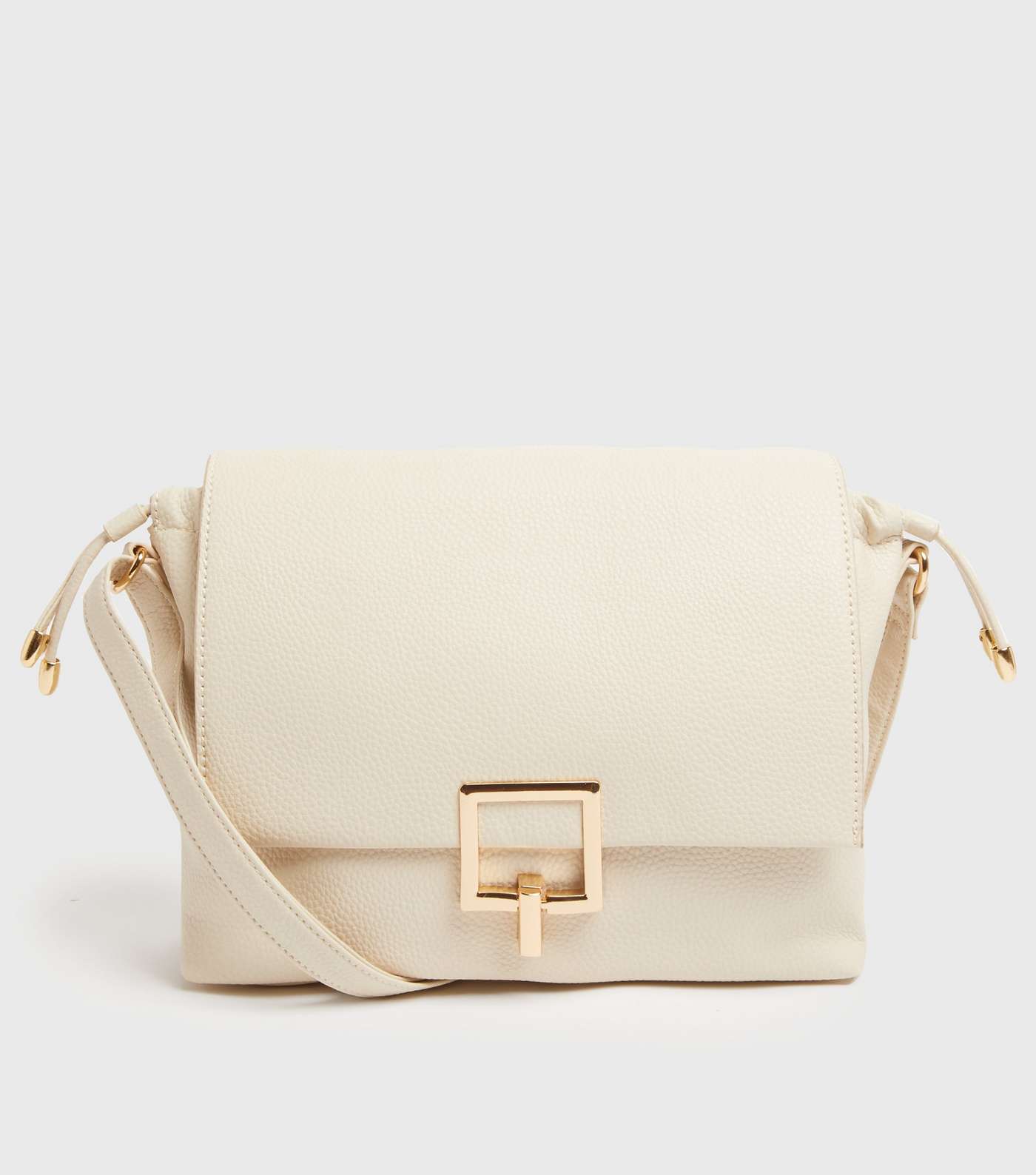 Cream Leather-Look Drawstring Cross Body Bag