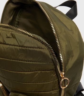 Khaki Quilted Double Pocket Front Backpack | New Look