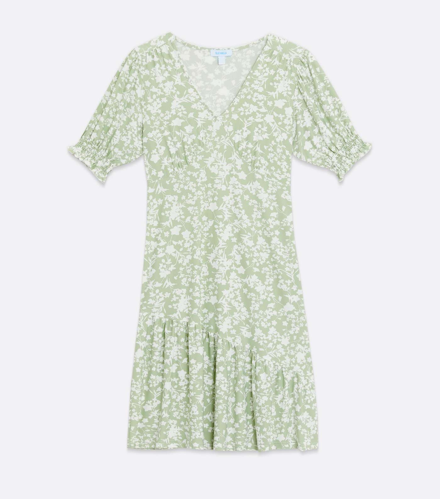 Blue Vanilla Mint Green Floral Asymmetric Ruffle Hem Dress Image 5