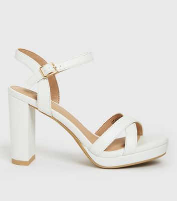 Click to view product details and reviews for White Strappy Block Heel Chunky Platform Sandals New Look Vegan.