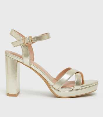 Gold Strappy Block Heel Chunky Platform Sandals
