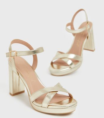 shop for Gold Strappy Block Heel Chunky Platform Sandals New Look Vegan at Shopo